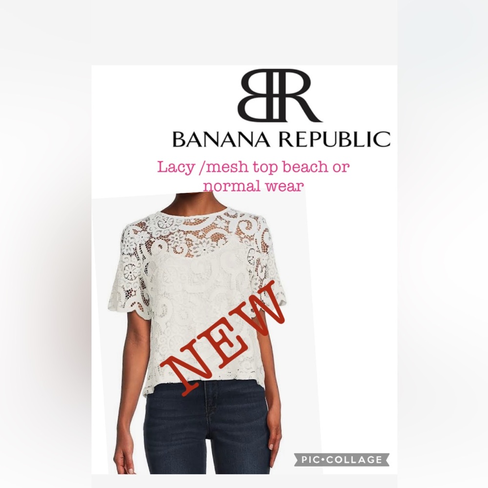 NEW banana republic daisy lace and see through short sleeve white